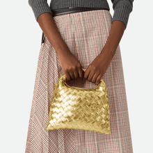 Bottega Veneta Mini Hop Mirror Intrecciato Hobo Bag Gold Leather & Muse Brass Hardware Iconic Italian Craftsmanship - BEAUTY BAR