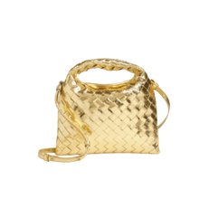 Bottega Veneta Mini Hop Mirror Intrecciato Hobo Bag Gold Leather & Muse Brass Hardware Iconic Italian Craftsmanship - BEAUTY BAR