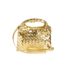 Bottega Veneta Mini Hop Mirror Intrecciato Hobo Bag Gold Leather & Muse Brass Hardware Iconic Italian Craftsmanship - BEAUTY BAR