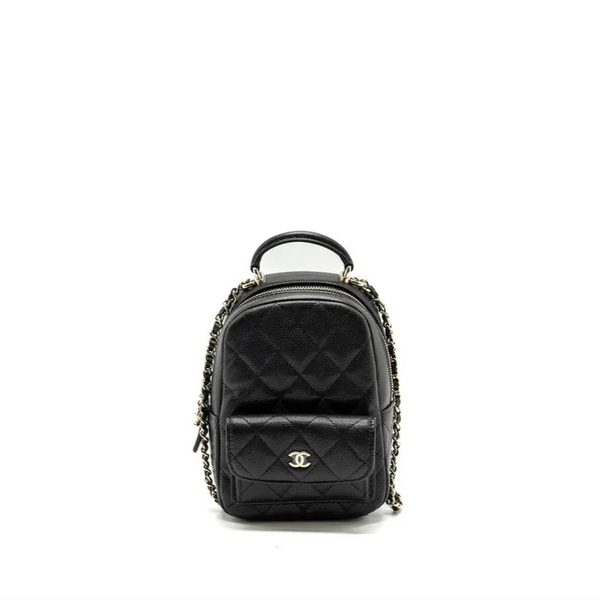 Chanel Mini Phone Holder Backpack Black Caviar Light Gold Hardware - BEAUTY BAR