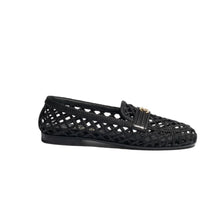 Chanel Black Woven Braided Leather Loafers With Gold Hardware