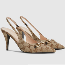 Gucci Bouncing Women’s Slingback Pump With Horsebit | Beige & Ebony GG Canvas Heels