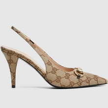 Gucci Bouncing Women’s Slingback Pump With Horsebit | Beige & Ebony GG Canvas Heels