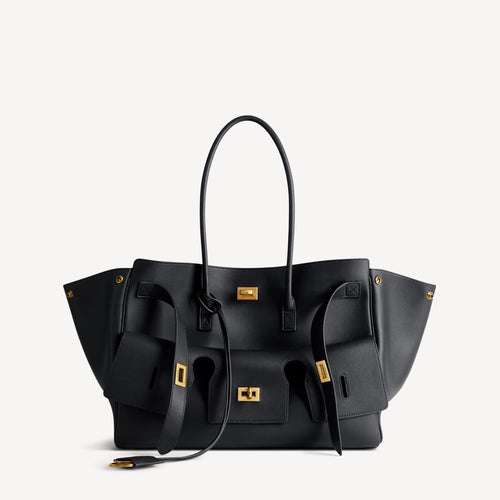 Balenciaga Bel Air Carry All Bag Medium In Black Smooth Calfskin, Aged-Gold Hardware