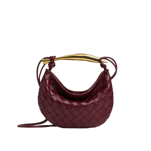 Bottega Baby Sardine Cross Body Bag In Intrecciato Leather With Sculptural Metallic Top Handle