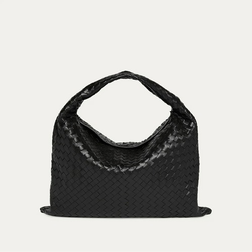 Bottega Large Hop Shoulder Bag Black Leather With Gold Hardware Stylish Everyday Essential