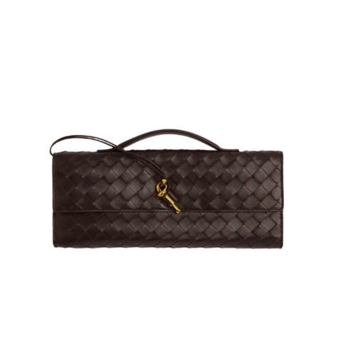 Bottega Veneta Andiamo Clutch Fondant Brown Leather with Knotted Strap Refined Italian Craftsmanship