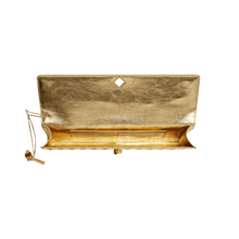 Bottega Veneta Andiamo Clutch Metallic Gold Leather with Knotted Strap Modern Italian Luxury - BEAUTY BAR