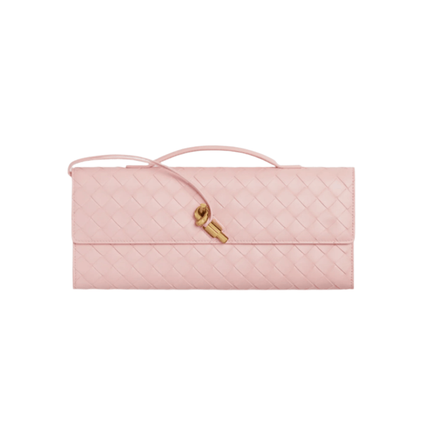 Bottega Veneta Andiamo Clutch Rose Pink Leather with Knotted Strap Feminine Italian Elegance - BEAUTY BAR