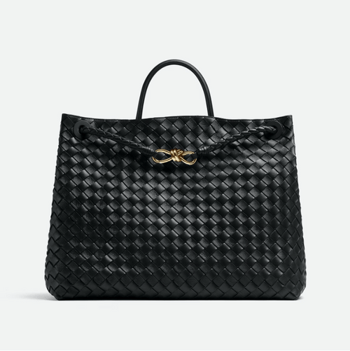 Bottega Veneta Large Andiamo Bag – Black Intrecciato Leather With Knotted Strap  Modern Italian Luxury