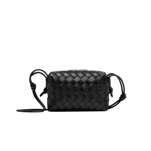 Bottega Veneta Mini Loop Camera Bag  Black Leather With Signature Loop Handle Compact Luxury