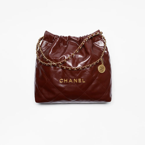Chanel 22 Handbag Shiny Calfskin Gold Tone Metal