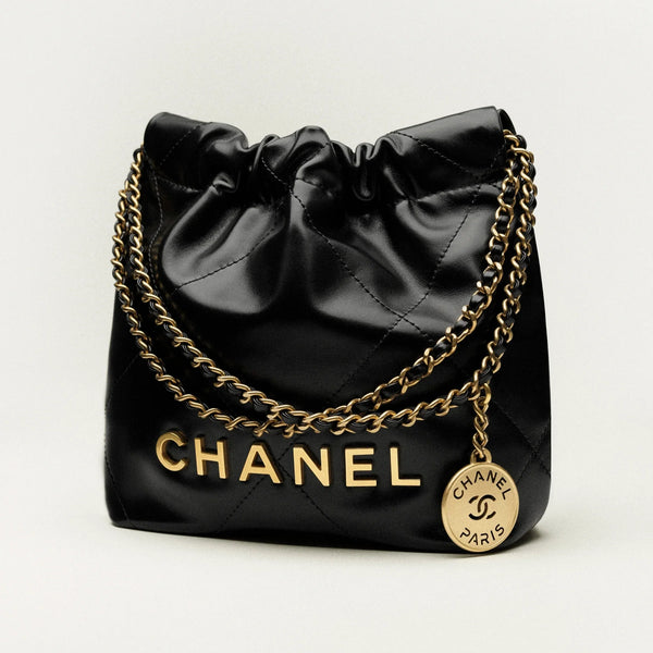 Chanel 22 Mini Handbag Shiny Calfskin & Gold - Tone Metal Black - BEAUTY BAR