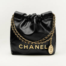 Chanel 22 Mini Handbag Shiny Calfskin & Gold - Tone Metal Black - BEAUTY BAR