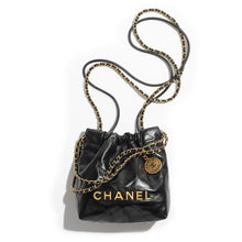 Chanel 22 Mini Handbag Shiny Calfskin & Gold - Tone Metal Black - BEAUTY BAR
