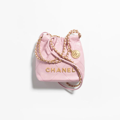 Chanel 22 Mini Handbag Shiny Calfskin & Gold-Tone Metal Pink