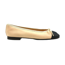 Chanel Beige/Black Leather CC Bow Cap Toe Ballet Flats