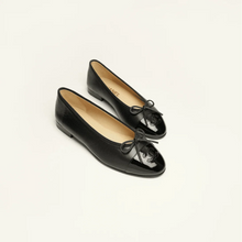 Chanel Black Leather And Patent Leather Cap-Toe Ballet Flats - BEAUTY BAR