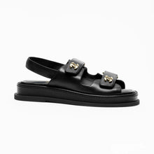 Chanel Black Sandals With Gold-Tone Metal CC Logo
