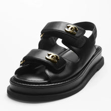 Chanel Black Sandals With Gold-Tone Metal CC Logo - BEAUTY BAR
