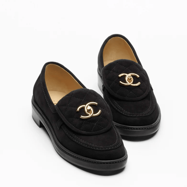 Chanel Black Suede CC Hardware Slip-On Loafers - BEAUTY BAR