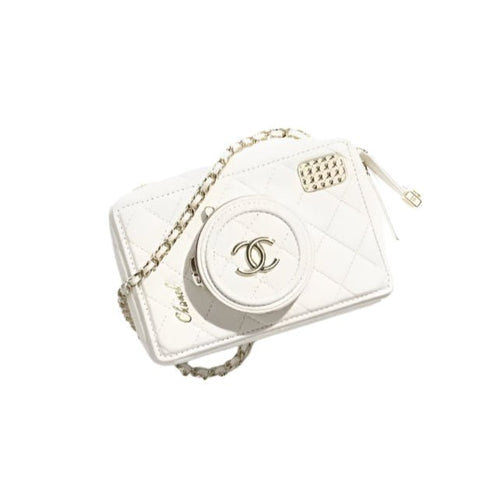 Chanel Camera Bag Lambskin & Gold White