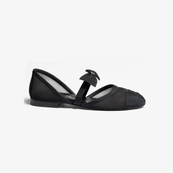 Chanel Mary Janes In Mesh And Grosgrain Black