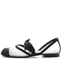 Chanel Mesh Grosgrain Mary Janes Flat White Black