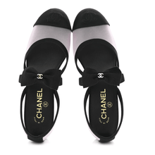 Chanel Mesh Grosgrain Mary Janes Flat White Black