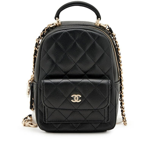 Chanel Quilted Backpack Black in Caviar Leather, Light Gold Hardware