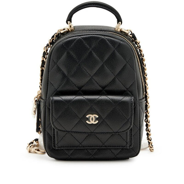 Chanel Mini Phone Holder Backpack Black Caviar Light Gold Hardware - BEAUTY BAR