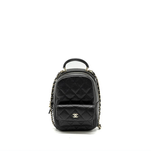 Chanel Mini Phone Holder Backpack Black Caviar Light Gold Hardware