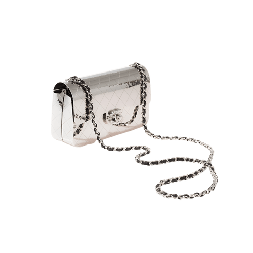 Chanel Mini Silver Handbag With Chain