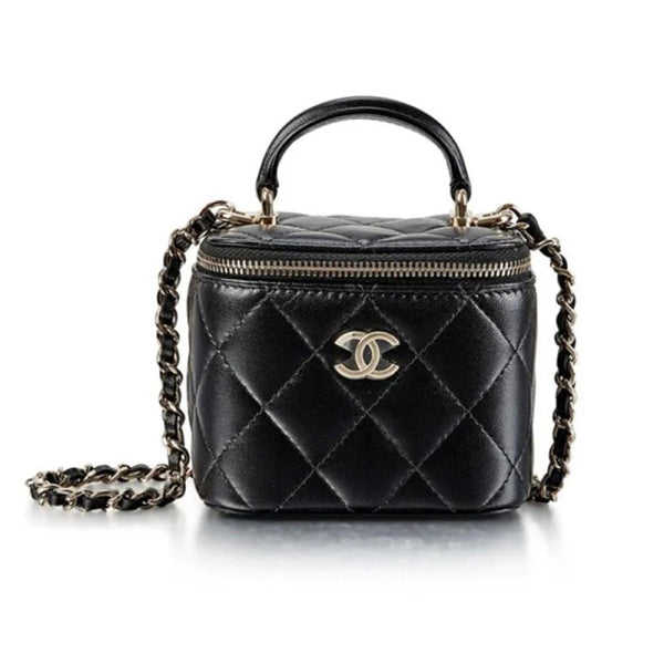 Chanel Mini Vanity Top Handle Bag in Black With Chain - BEAUTY BAR
