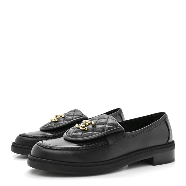 Chanel Quilted Leather Turnlock Loafers In Black Leather - BEAUTY BAR