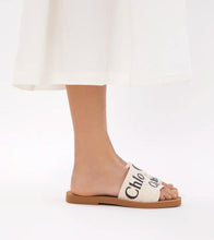Chloe Off White Logo Print Canvas Woody Flat Slides - BEAUTY BAR