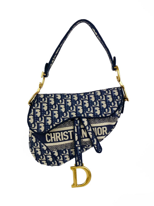 Christian Dior Blue Oblique Saddle Bag 2 Pcs