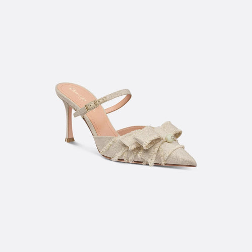 Dior Adiorable Heeled Mule Gold-Tone Fringed Laminated Grosgrain