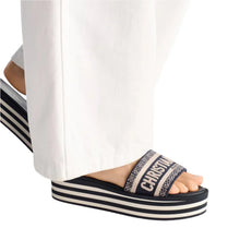 Dior Dway Platform Slide Deep Blue Embroidered Cotton - BEAUTY BAR