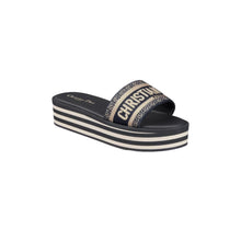 Dior Dway Platform Slide Deep Blue Embroidered Cotton - BEAUTY BAR