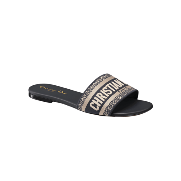 Dior Dway Slide Deep Black Embroidered Cotton - BEAUTY BAR