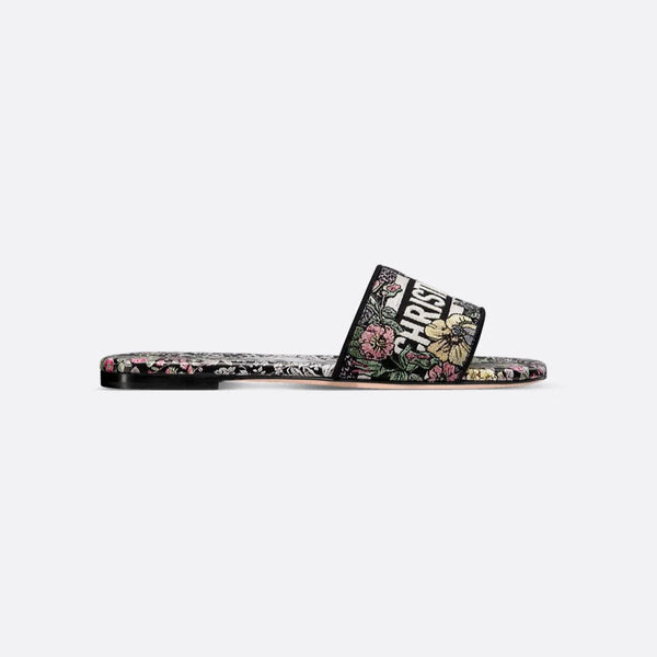 Dior Dway Slide Embroidered Cotton And Black Multicolor Millefiori Unicorn Motif - BEAUTY BAR