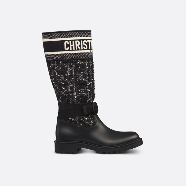 Dior-Major Boot Black And White Cannage Tweed and Black Calfskin
