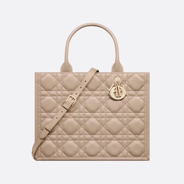 Dior Medium Dior Book Tote Desert Taupe Macrocannage Calfskin - BEAUTY BAR