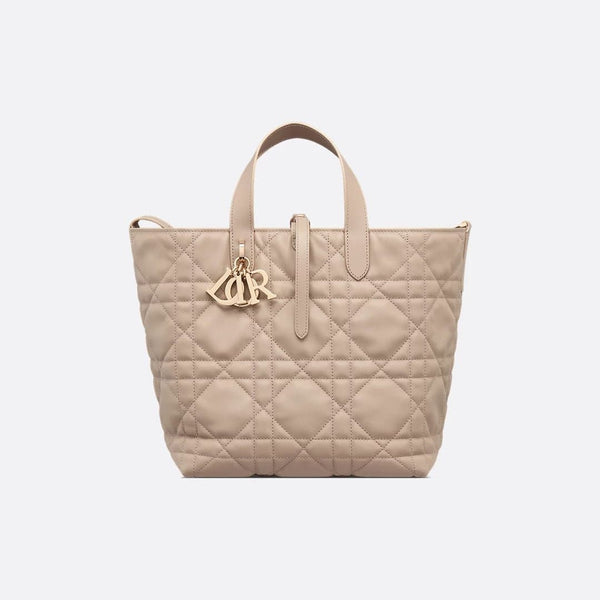 Dior Toujours Medium Vertical Tote Bag Macrocannage Calfskin In Desert Tope - BEAUTY BAR