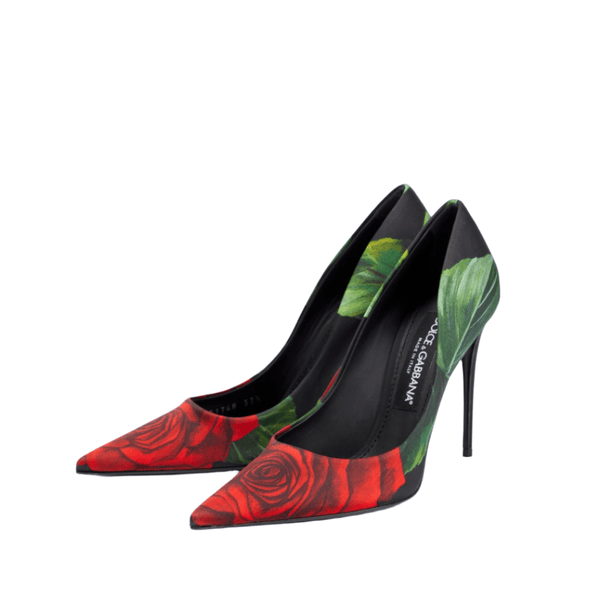 Dolce & Gabbana Lollo Floral Jersey Pumps In Rose Rosse Fdo Nero - BEAUTY BAR