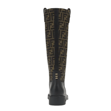 Fendi Filo Black Leather and Brown FF Fabric Boots