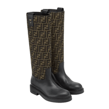 Fendi Filo Black Leather and Brown FF Fabric Boots