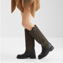 Fendi Filo Black Leather and Brown FF Fabric Boots