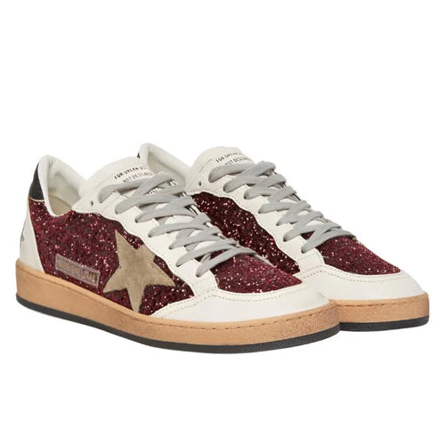 Golden Goose Ball-Star Leather-Trimmed Glitter Sneakers In Red